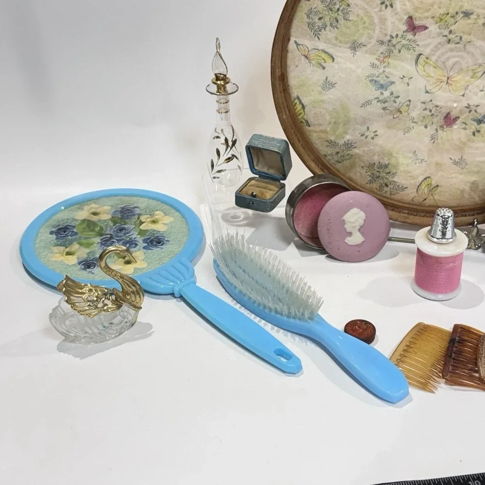 Curated Vintage 50s/60s Vanity Lot Tray‎ Purfume Bottles Mirror Brush Etc